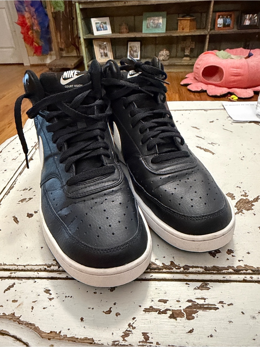 Nike Black Leather High-Top Sneakers with White Midsole